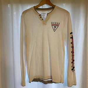 GUESS Men's Size Small White Long-Sleeve Logo T-Shirt
